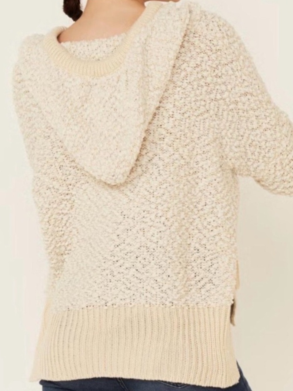 POL Cream Popcorn-Knit Hooded Sweater Oversized Medium Missing string - Picture 4 of 9